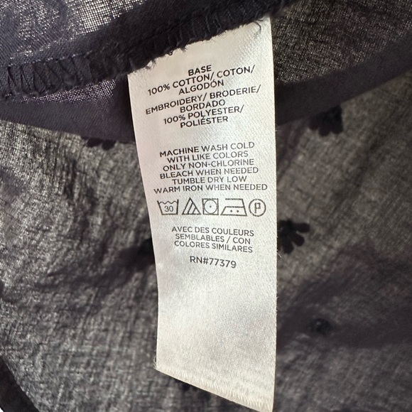 Ann Taylor Navy Blue Embroidered Ruffle Neck Women's Top - Picture 5 of 7